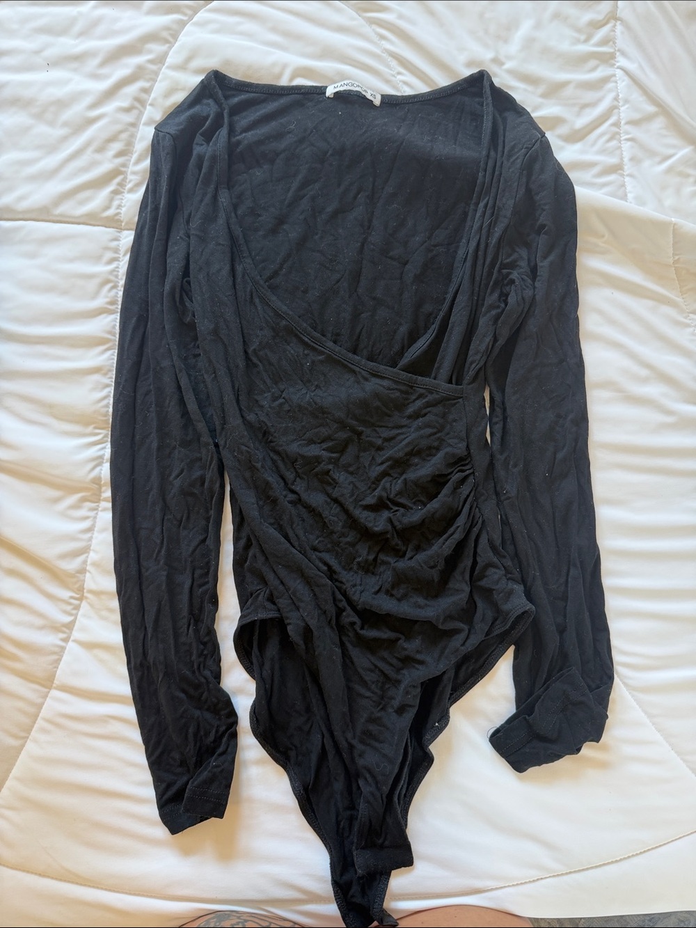 Black Long-Sleeve Wrap Bodysuit